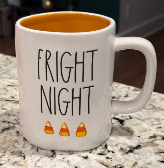 New Rae Dunn white ceramic Halloween coffee mug FRIGHT NIGHT