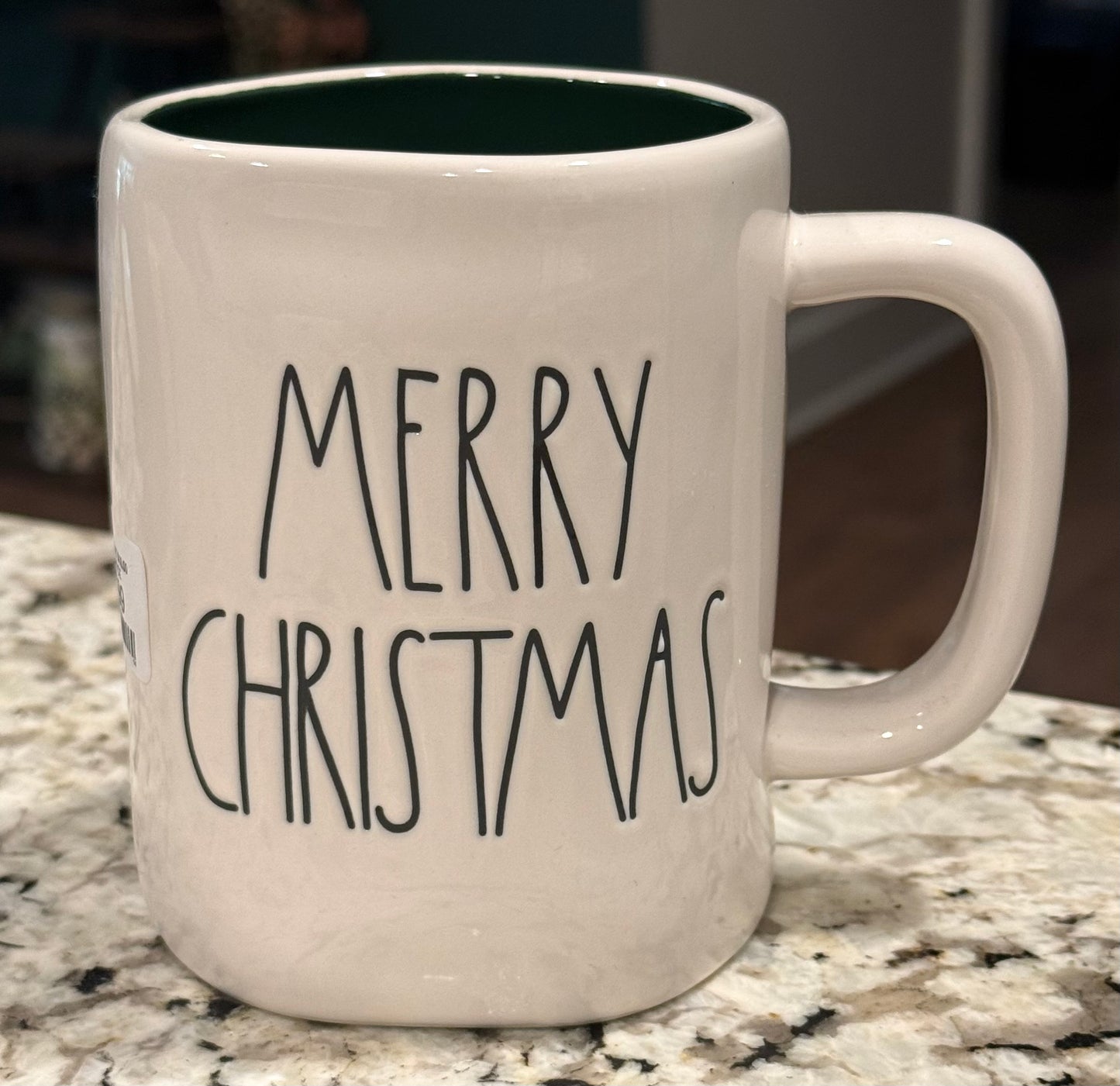 New Rae Dunn white ceramic Christmas decor coffee mug wreath on back MERRY CHRISTMAS