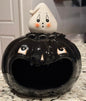 New Joanna Parker ceramic open mouth large black pumpkin Halloween decor
