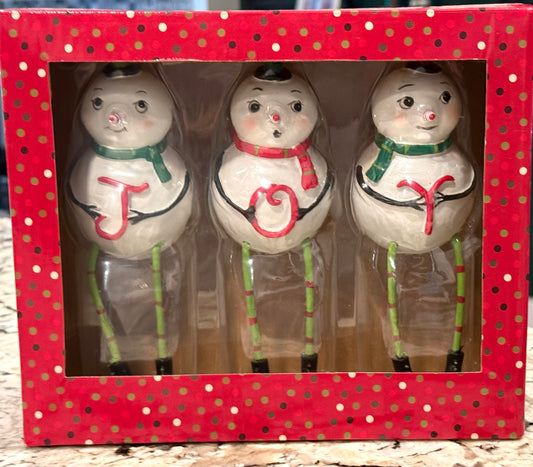 New Joanna Parker snowman JOY christmas holiday shelf sitter set
