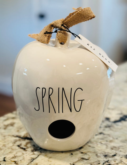 New Rae Dunn white ceramic SPRING  apple shaped birdhouse