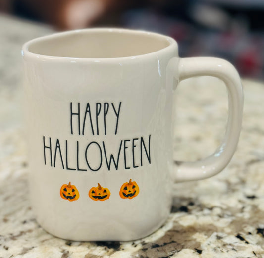 New Rae Dunn white ceramic pumpkin coffee mug HAPPY HALLOWEEN 🎃