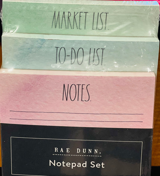 New Rae Dunn 3-piece Stationary notepad set NOTES, TO-DO LIST, MARKET LIST