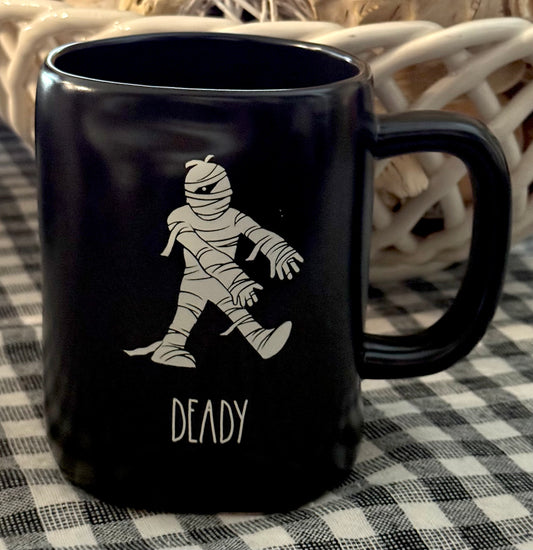 New Rae Dunn black coffee mug Halloween decor DEADY