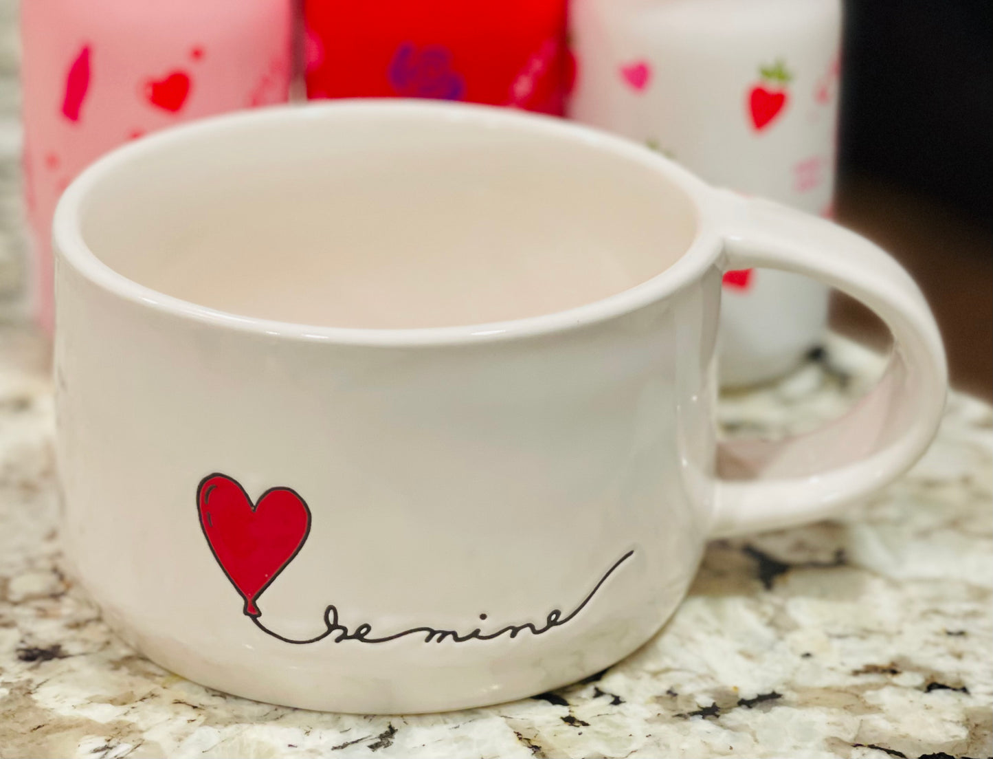 New Rae Dunn white ceramic Valentines Day BE MINE soup mug