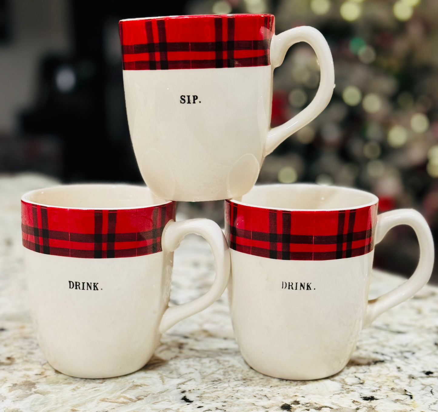 Rae Dunn 3-piece ceramic plaid cup set 2 DRINKS & SIP