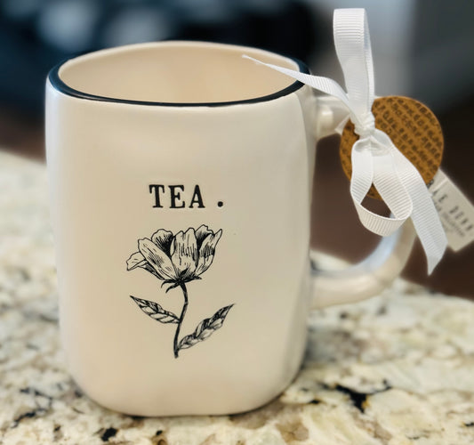 New Rae Dunn white ceramic flower mug TEA