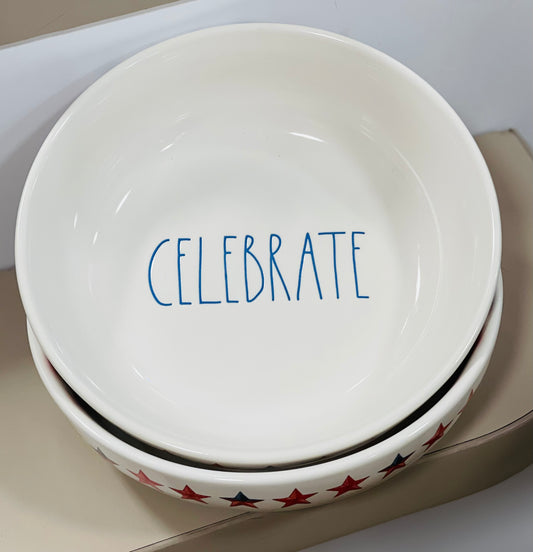 New Rae Dunn USA 🇺🇸 8” CELEBRATE stars white ceramic bowl