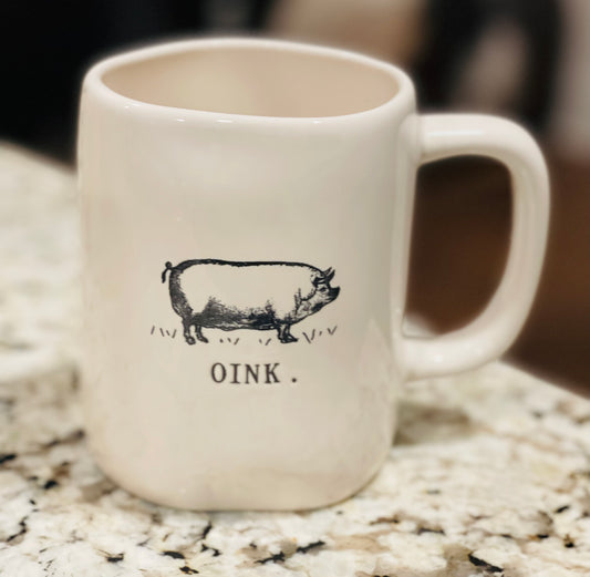 New Rae Dunn white ceramic Farmline coffee mug OINK