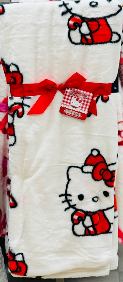 New Hello Kitty white faux fur Christmas Candy Cane throw blanket 50x70