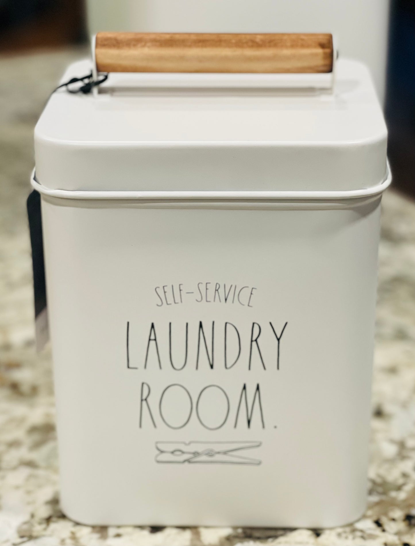 New Rae Dunn white metal LAUNDRY ROOM Storage container 8.75”