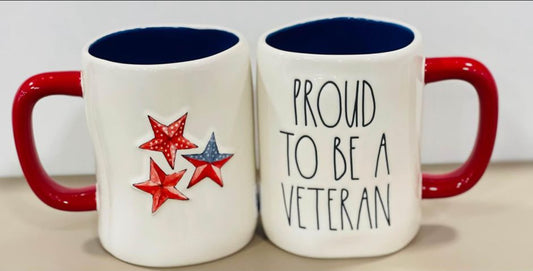 New Rae Dunn white ceramic Americana coffee mug PROUD TO BE A VETERAN