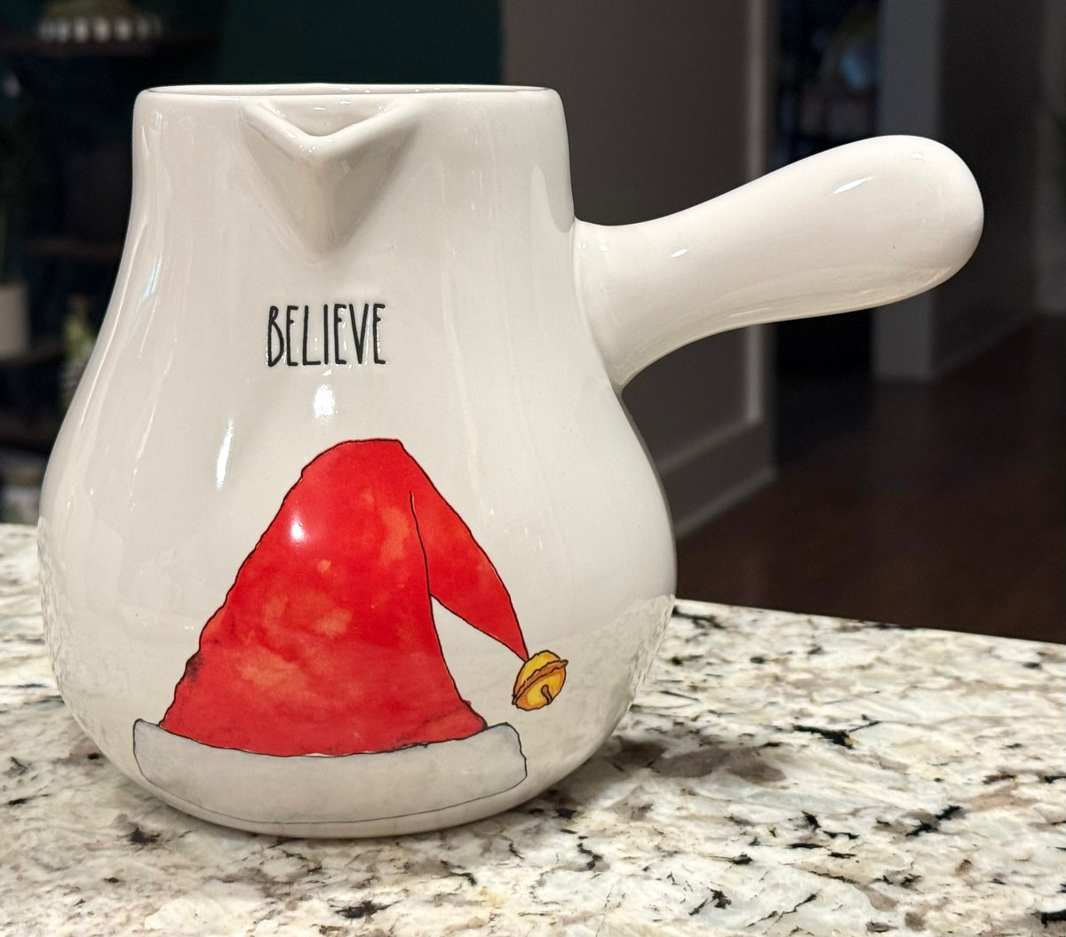 New Rae Dunn white ceramic Christmas decor cocoa pot BELIEVE