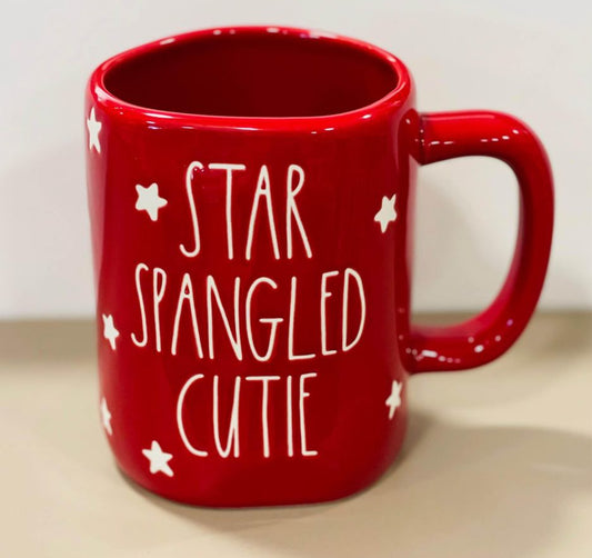 New Rae Dunn America July 4th Decor coffee mug red ceramic STAR SPANGLED CUTIE