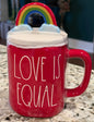 New Rae Dunn ceramic rainbow topper mug LOVE IS EQUAL