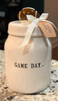 New Rae Dunn 7”‘ceramic GAME DAY football topped canister