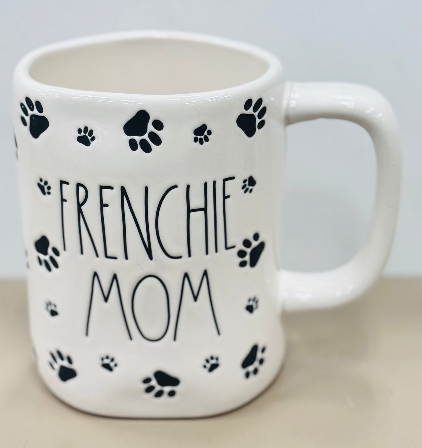 New Rae Dunn paw print ceramic coffee mug FRENCHIE MOM