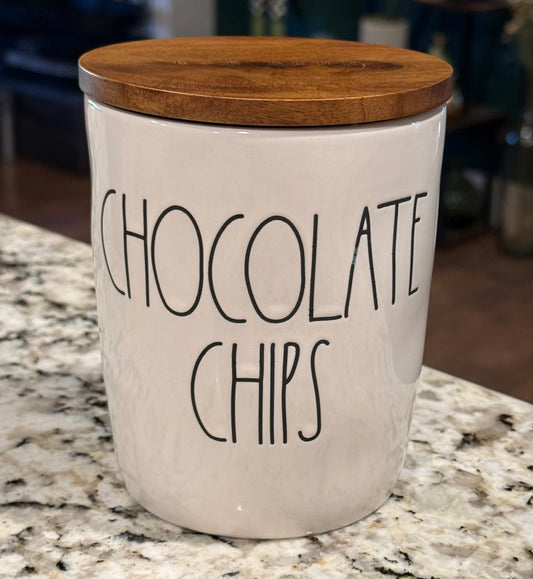 New Rae Dunn white ceramic 5” CHOCOLATE CHIPS storage cellar
