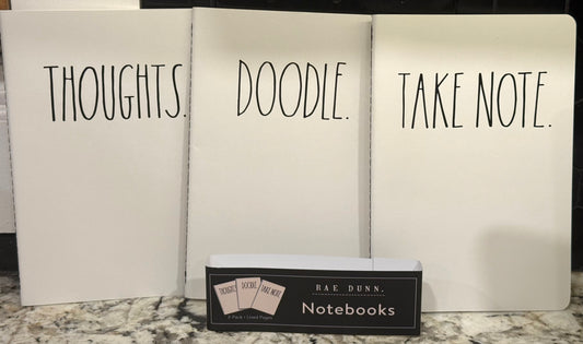 New Rae Dunn 3-piece Notebooks set THOUGHTS, DOODLE, TAKE NOTE