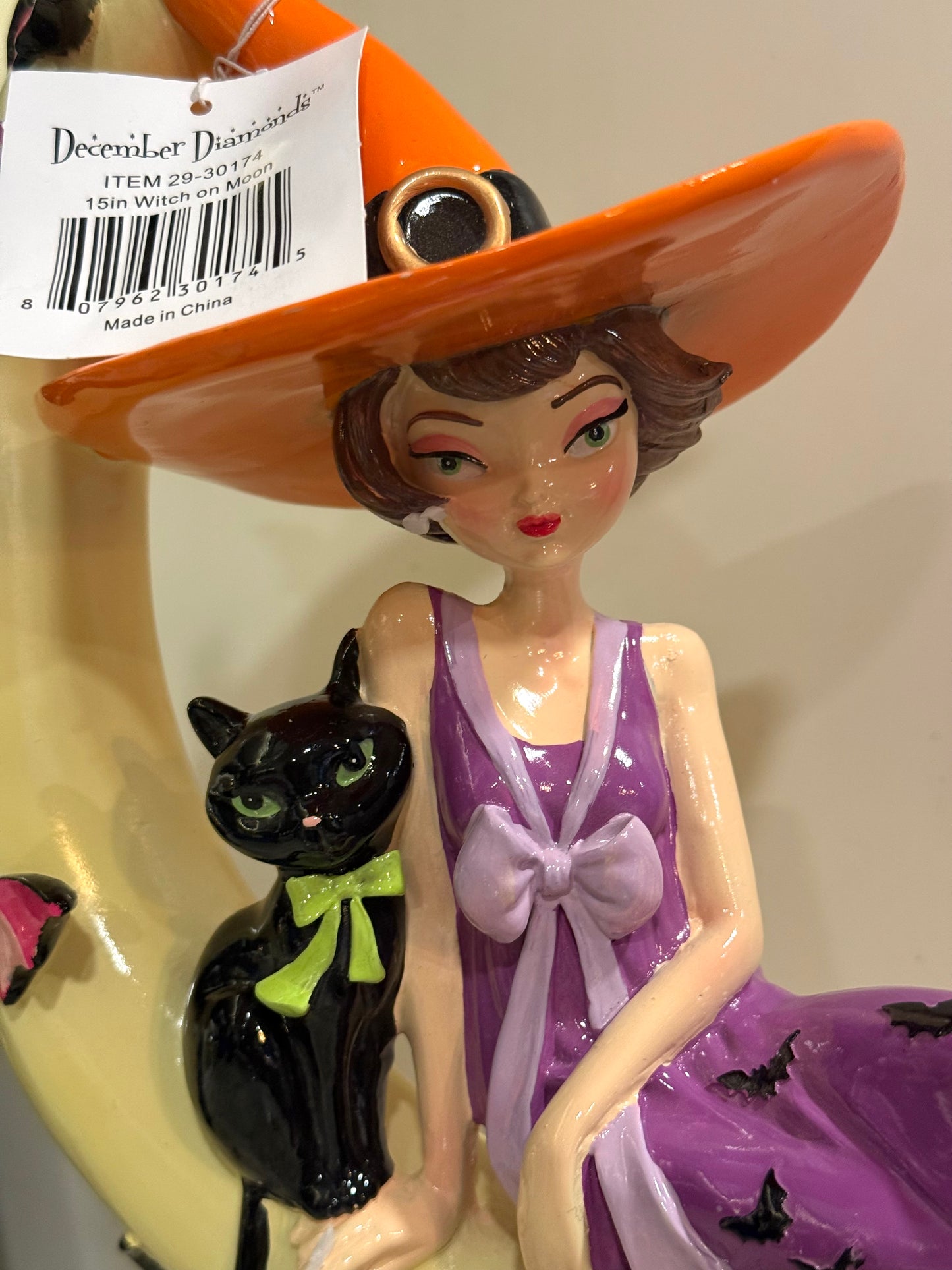 New 15” December Diamonds original witch on moon Halloween decor