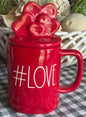 New Rae Dunn red ceramic coffee mug with hearts topper #LOVE