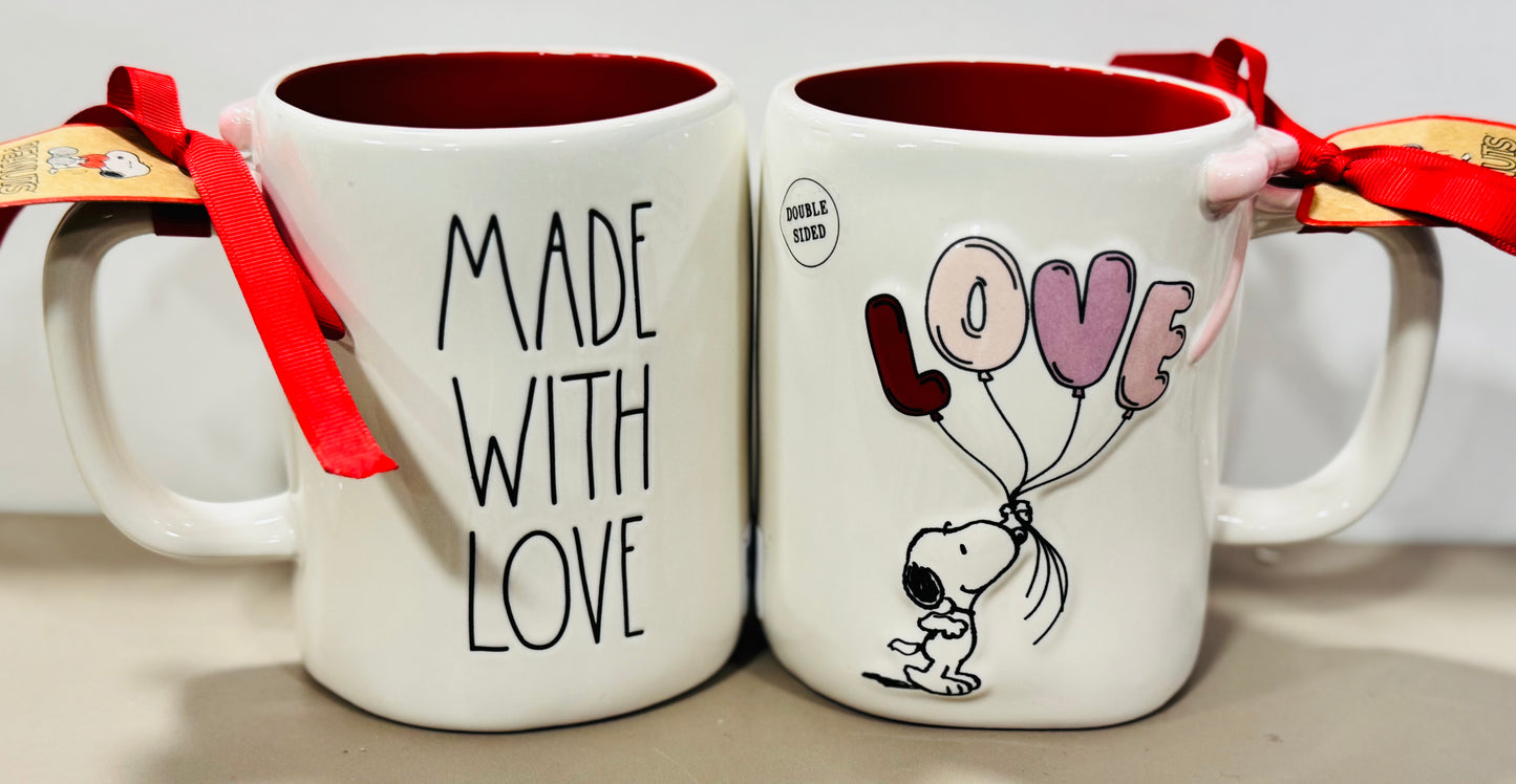 New Rae Dunn x Peanuts Snoopy MADE TO LOVE ❤️ balloons print coffee mug