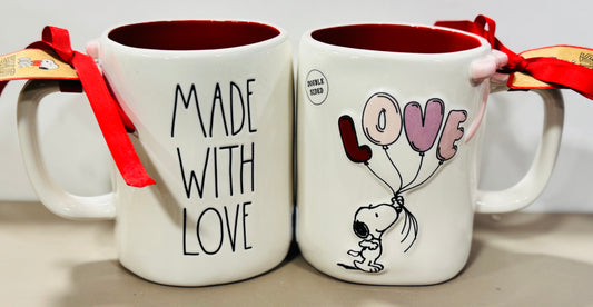 New Rae Dunn x Peanuts Snoopy MADE TO LOVE ❤️ balloons print coffee mug