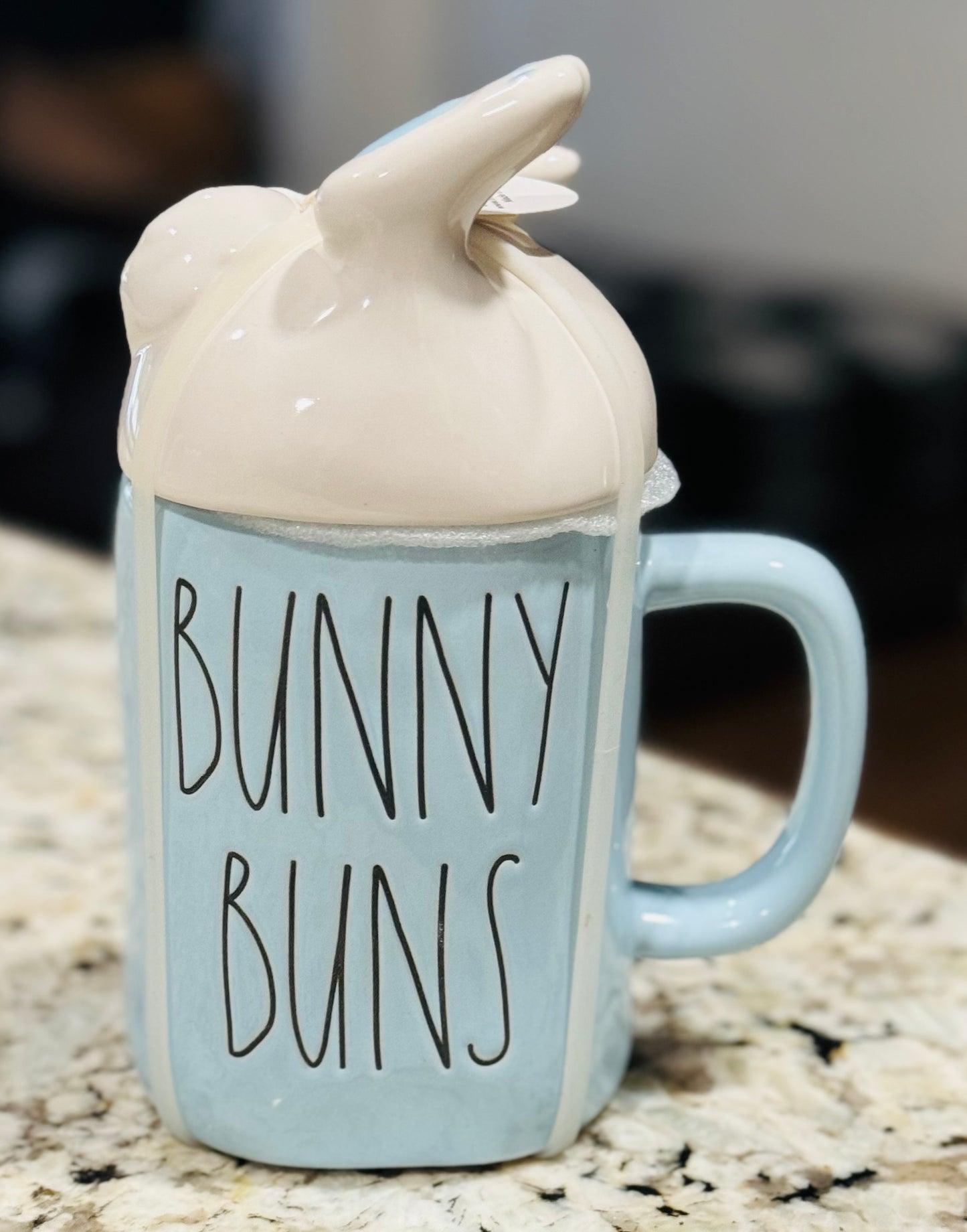 New Rae Dunn blue ceramic Easter coffee mug BUNNY BUNS