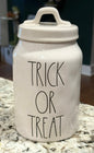 New Rae Dunn white ceramic 8” Halloween canister TRICK OR TREAT