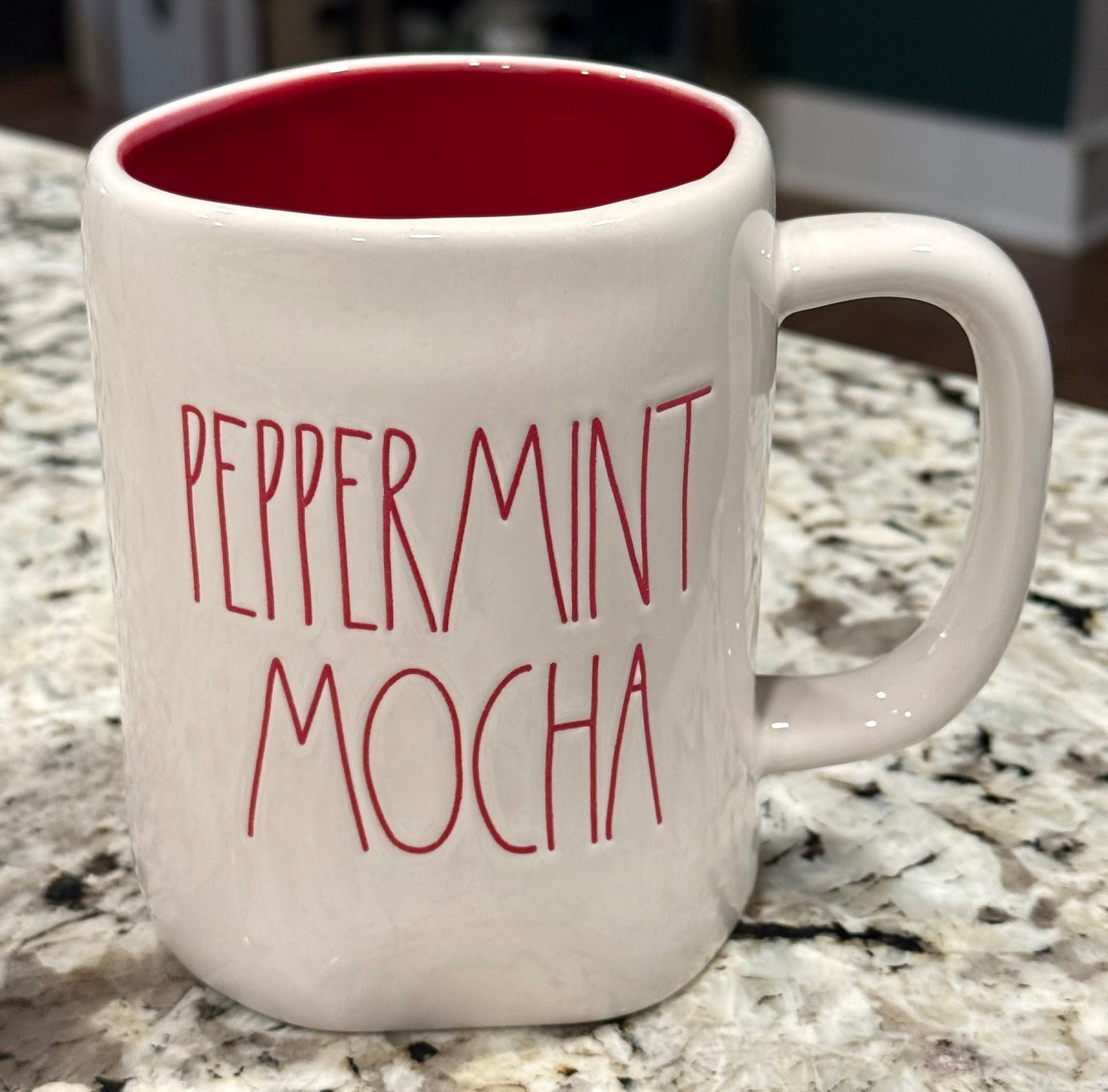 New Rae Dunn white ceramic red interior PEPPERMINT MOCHA coffee mug