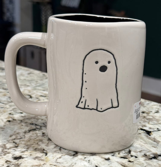 New Rae Dunn white  ceramic Halloween coffee mug GHOSTED