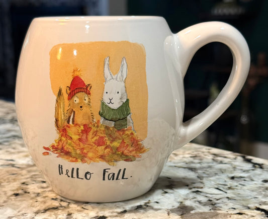 New Rae Dunn white ceramic coffee mug fall decor HELLO FALL