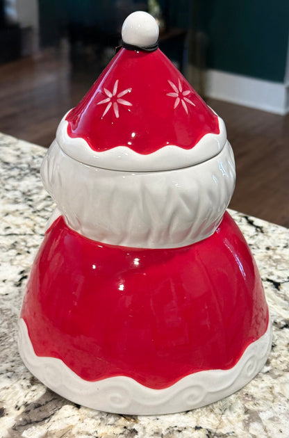 New Joanna Parker red ceramic Mr Claus Christmas cookie jar storage container decor 8”
