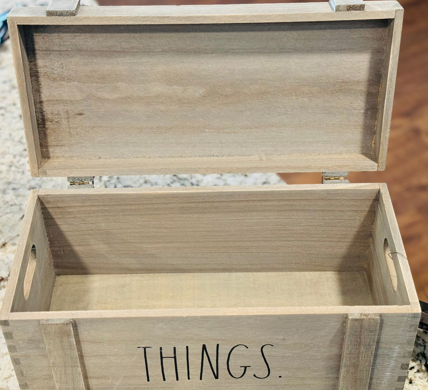 New Rae Dunn wood THINGS. Hinge close Storage box 16.2x8.2x8