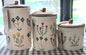 New ceramic Made in India 3-piece floral storage canister set, hand painted, wood lid. 9” 8” 5”