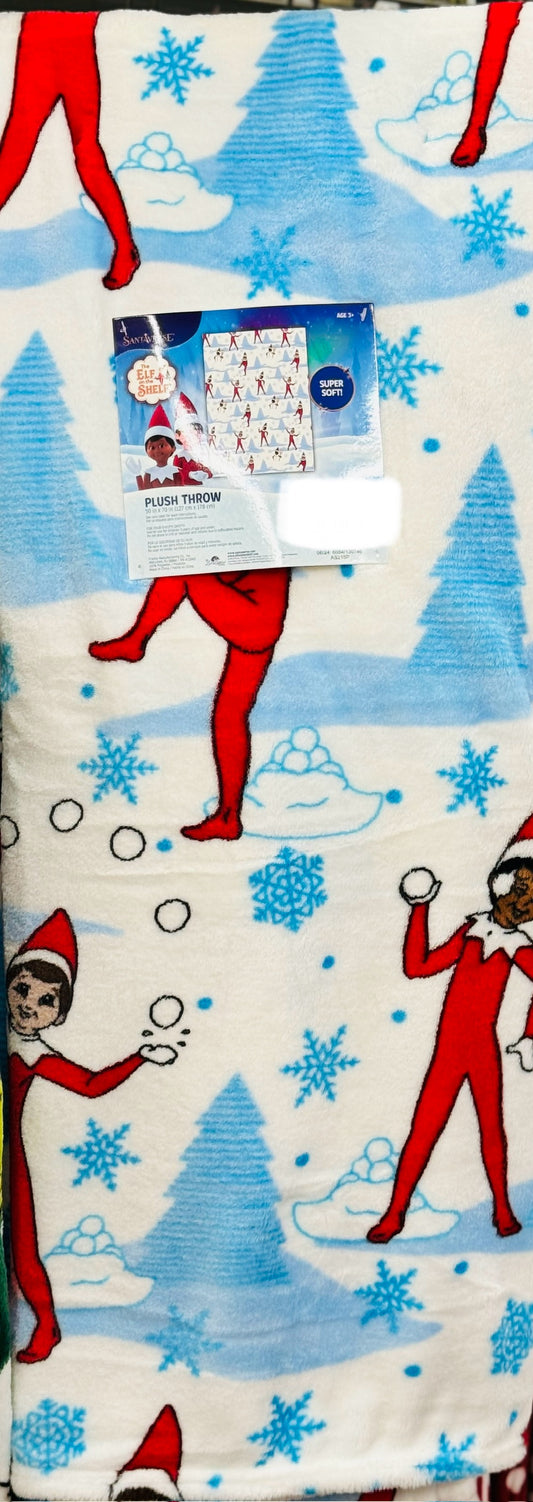 New blue ELF on the Shelf Christmas throw blanket 50x70