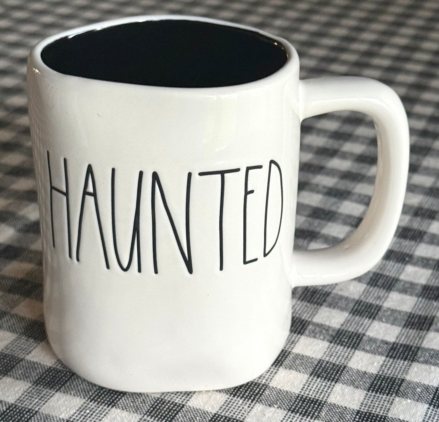 New Rae Dunn white ceramic Halloween coffee mug HAUNTED black interior