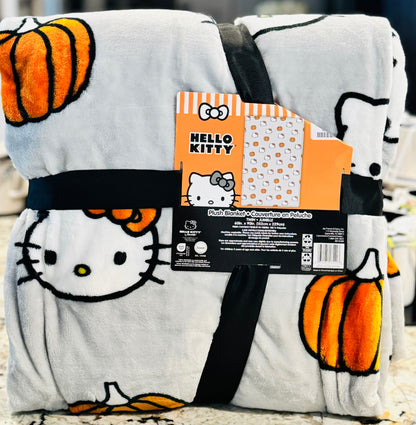 New Hello Kitty Twin size fall pumpkin blanket bedding- gray 60x90