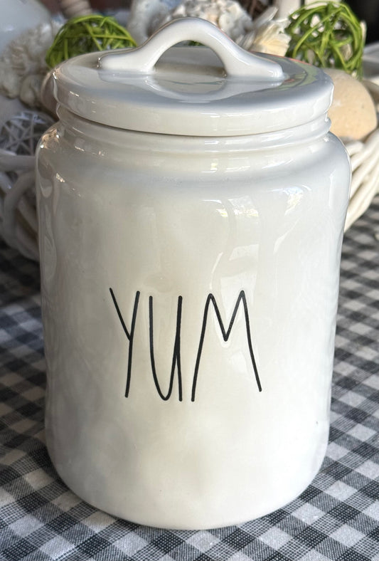 Rae Dunn white ceramic 8” YUM canister