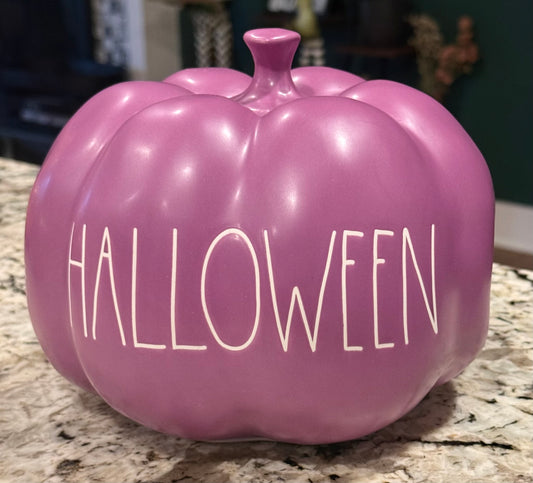 New Rae Dunn purple ceramic Halloween decor pumpkin HALLOWEEN