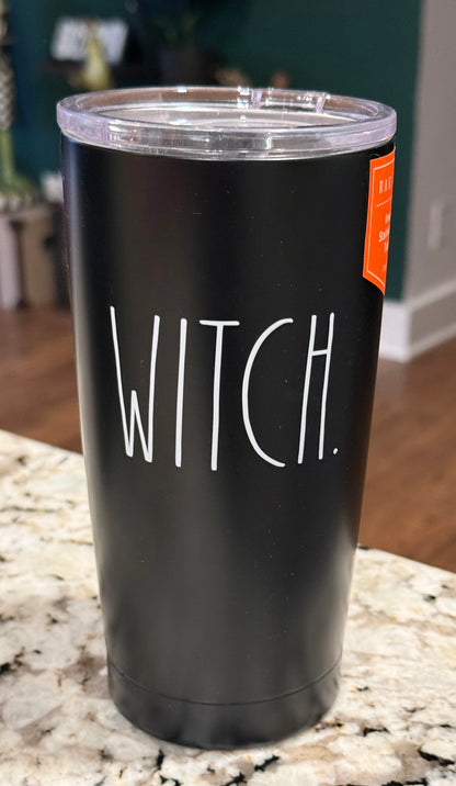 New Rae Dunn black Halloween 17oz stainless drink tumbler WITCH.