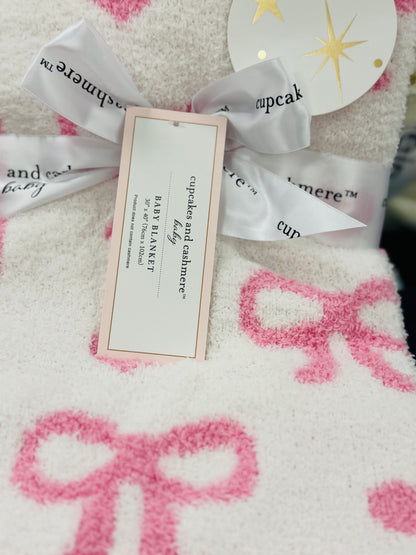 New Cupcakes and Cashmere baby pink and white coquette throw blanket 30x40