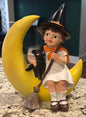 New vintage Halloween half moon girl with with cat 8”