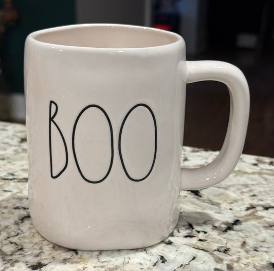 New Rae Dunn white ceramic Halloween coffee mug decor BOO
