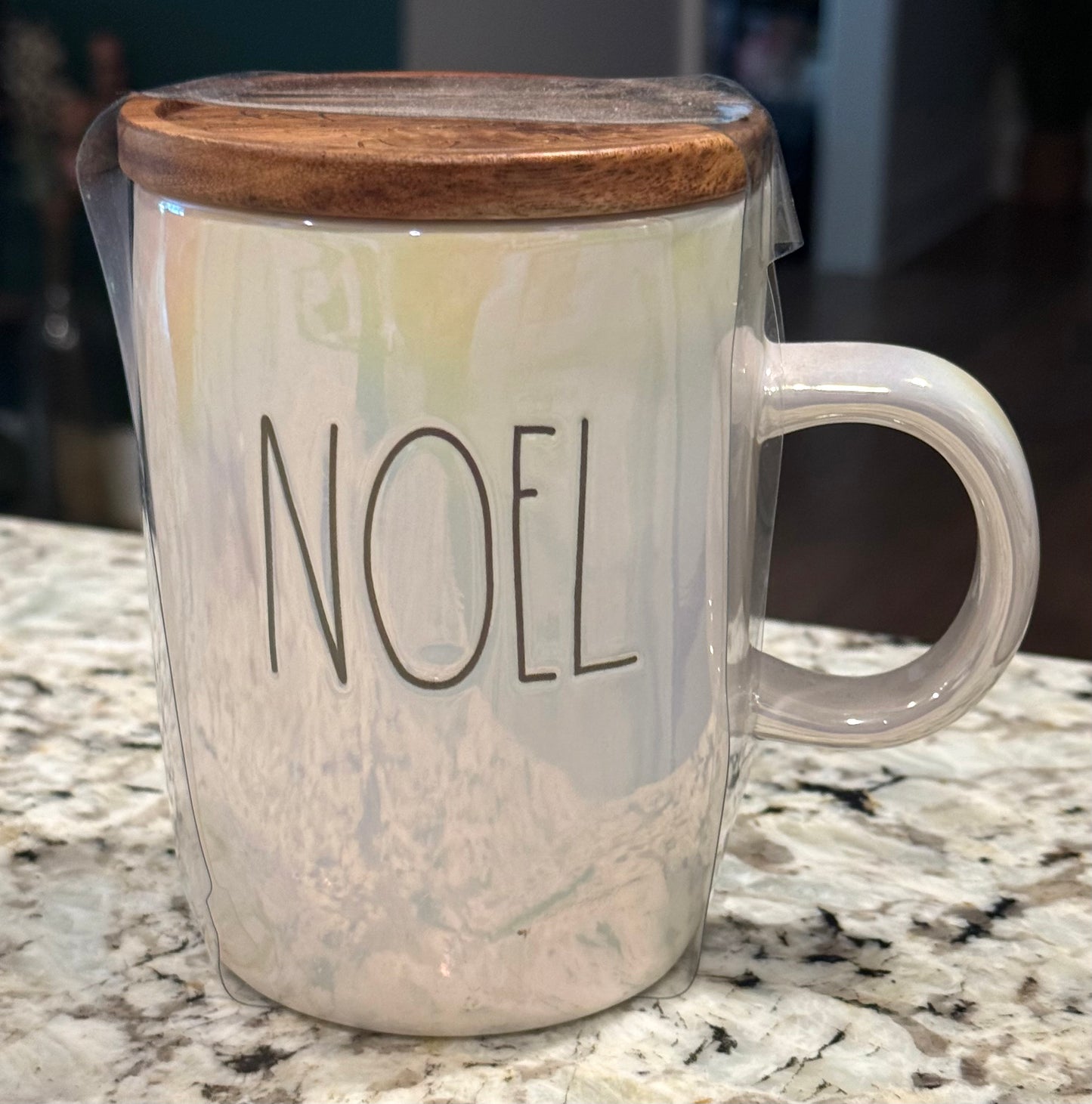 New Rae Dunn white iridescent ceramic Christmas decor coffee mug NOEL coaster top
