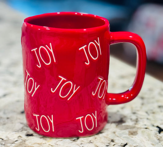 New Rae Dunn red ceramic Christmas coffee mug JOY