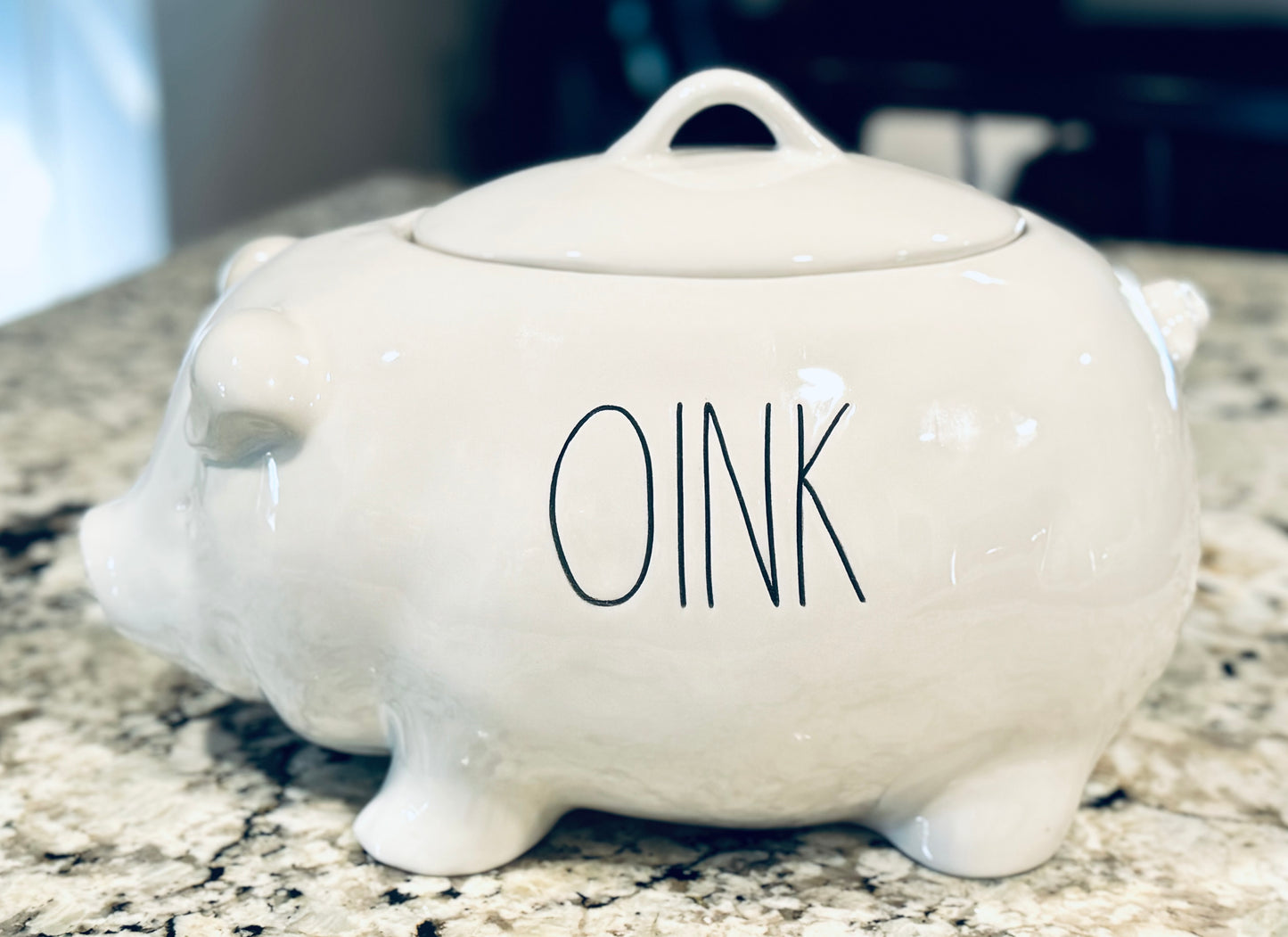 New Rae Dunn white ceramic extra large pig cookie jar OINK 14x9x9