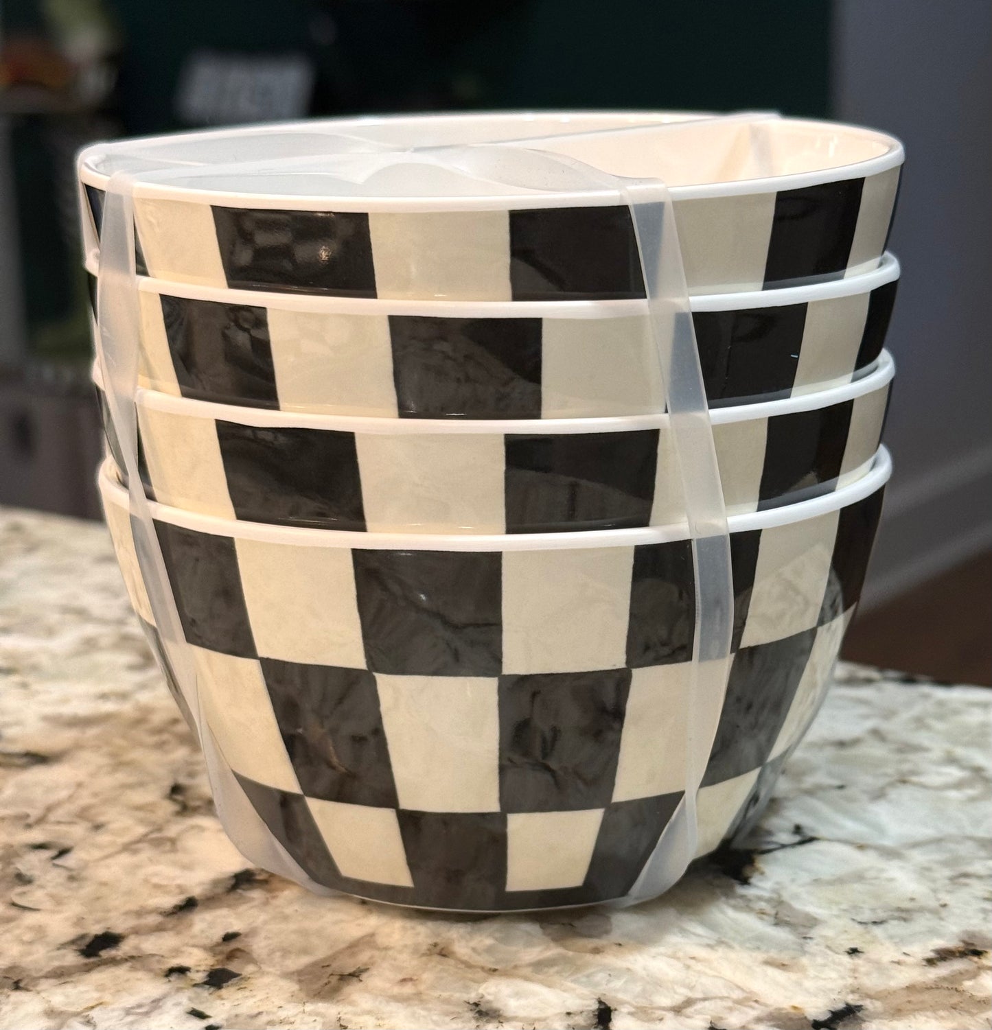 New black and white check 4-piece melamine bowl set