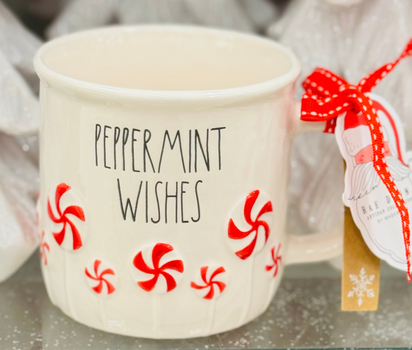 New Rae Dunn ceramic Christmas mug PEPPERMINT WISHES