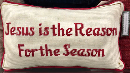 New red holiday hook Christmas throw pillow home decor 9x15 JESUS IS THE REASON FOR THE SEASON